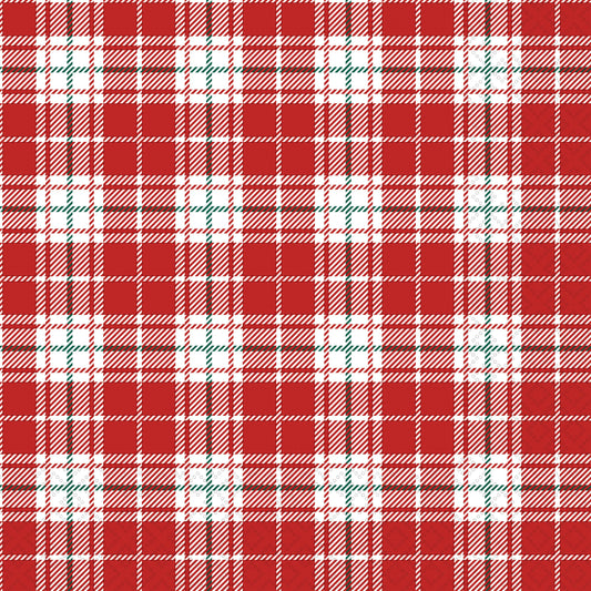 Boston International - Paper Lunch Napkins 20ct Chequers Red Christmas