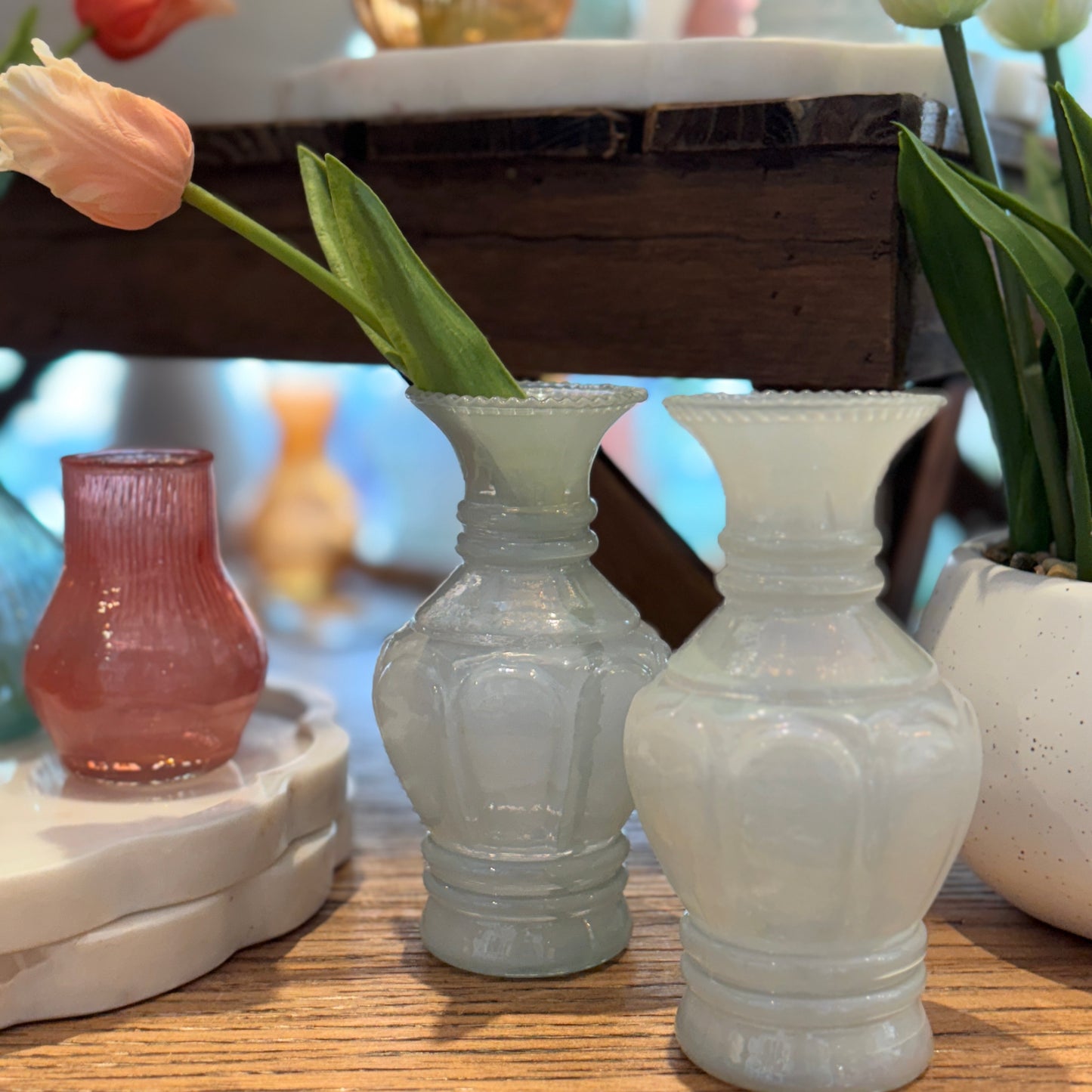 Silvery White Glass Vase