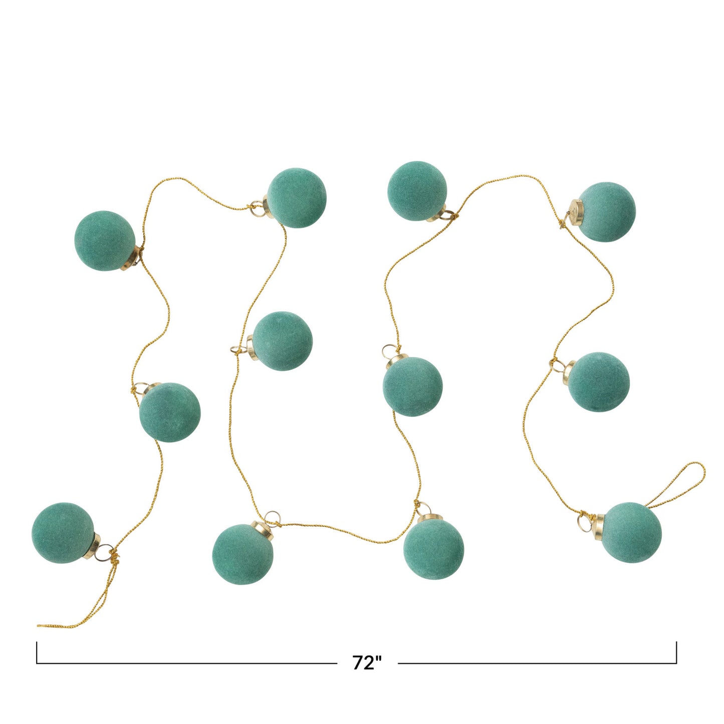 72"L Flocked Glass Ball Ornament Garland w/ Gold Cord, mint green