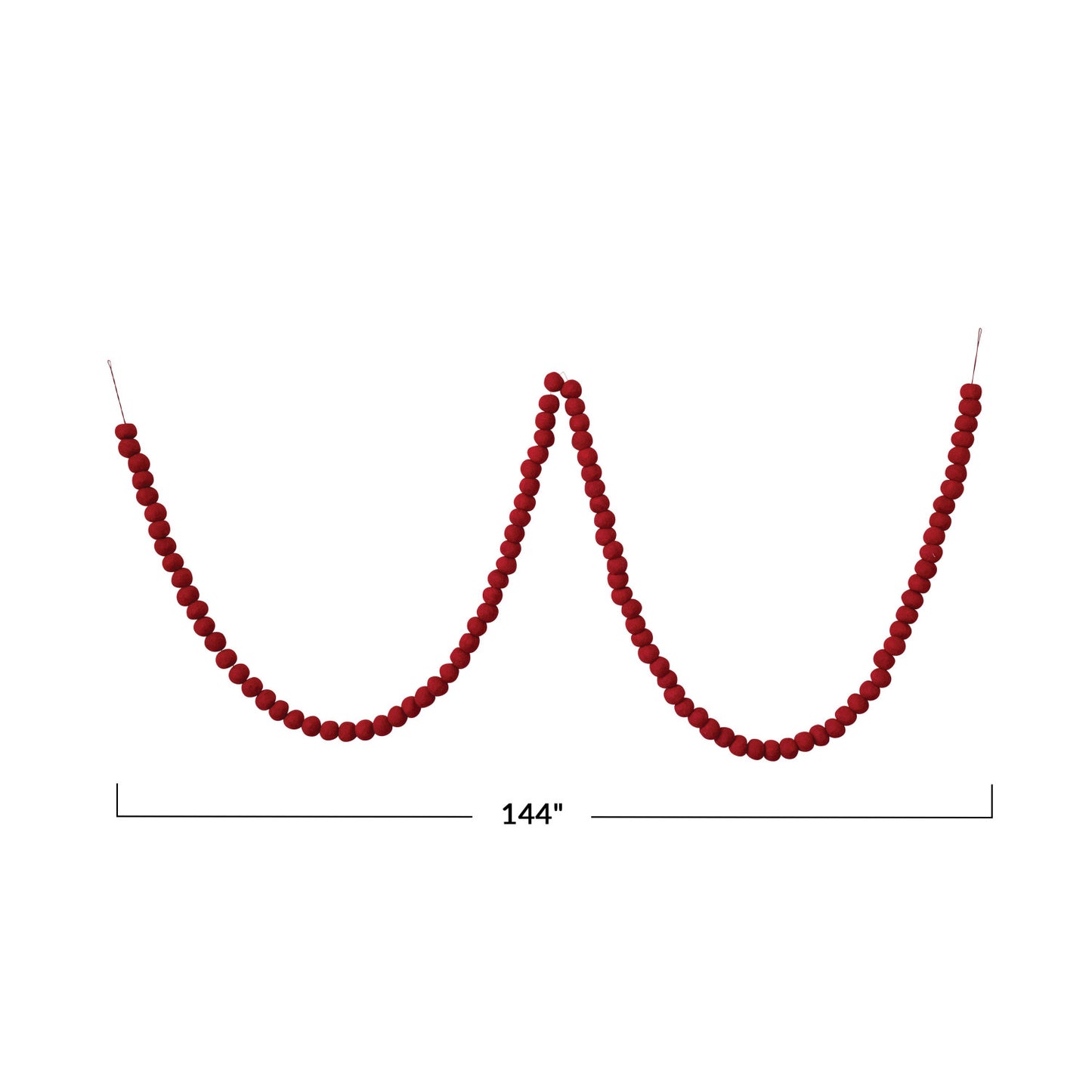 12’ Wool Felt Ball Garland in Printed Drawstring Bag, Red