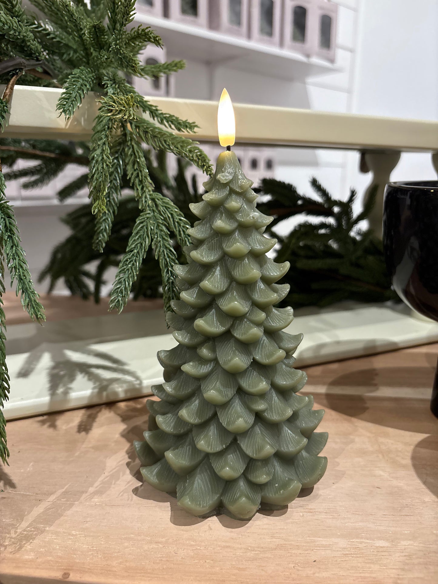 8in Dark Green Balsam Tree Candle 3D Flame