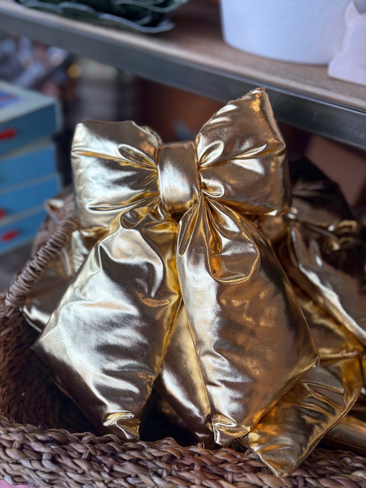 9" Gold, Puffy Metallic Bow Ornament