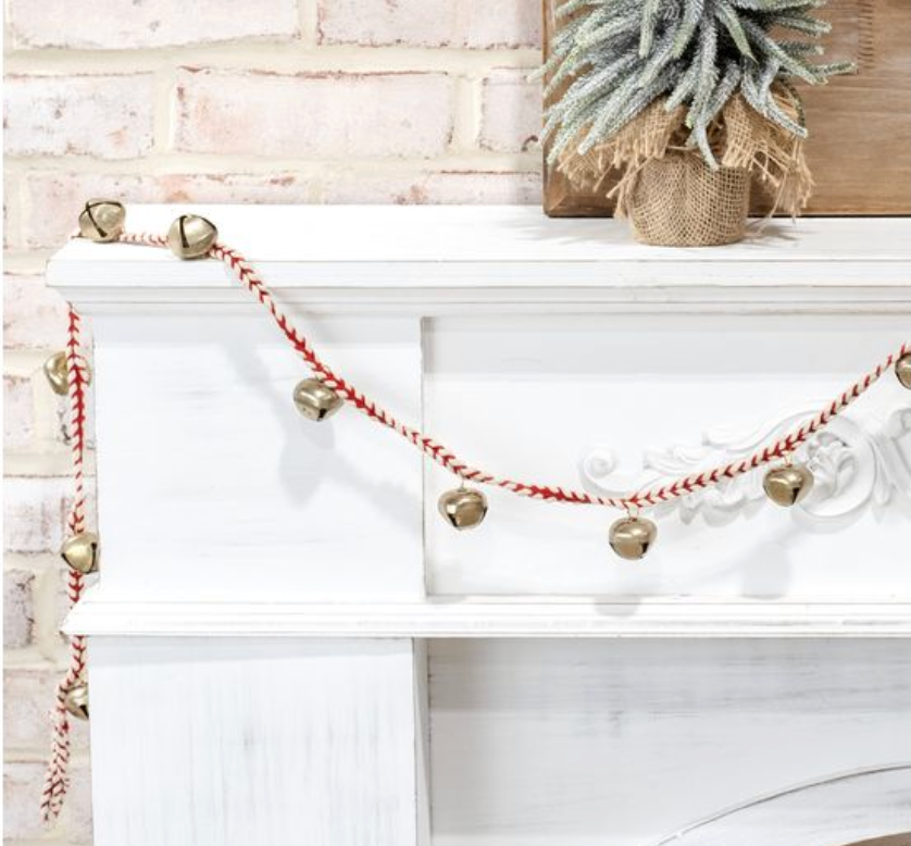 76in Gold Bell Garland red and white rope