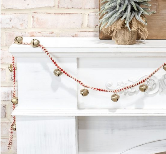 76in Gold Bell Garland red and white rope