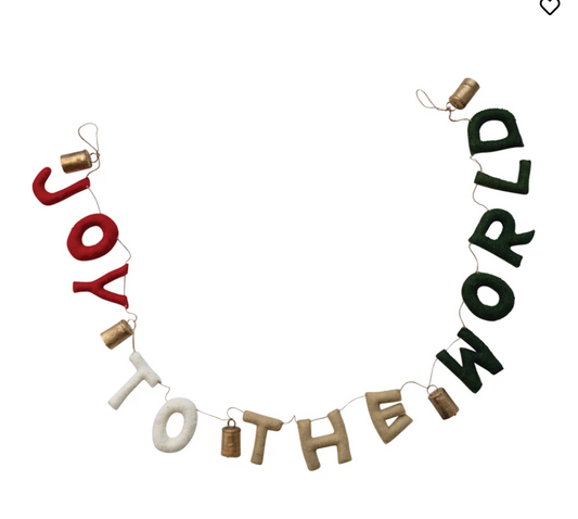 72” wool felt garland with bells joy to the world