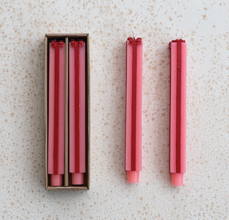 Pink and red gift box taper candle tall