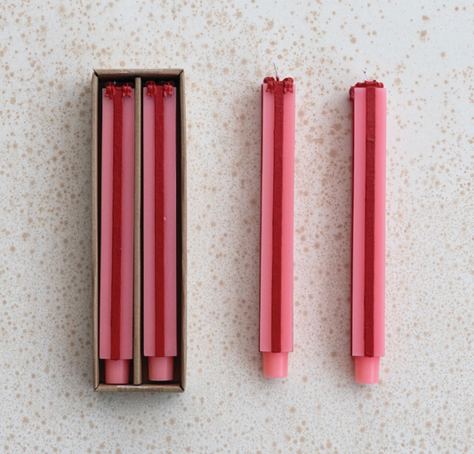 Pink and red gift box taper candle tall