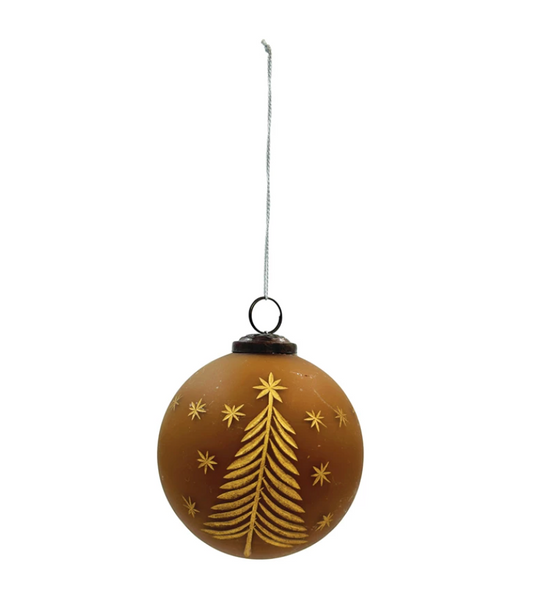 Ornament brown glass with etched tree