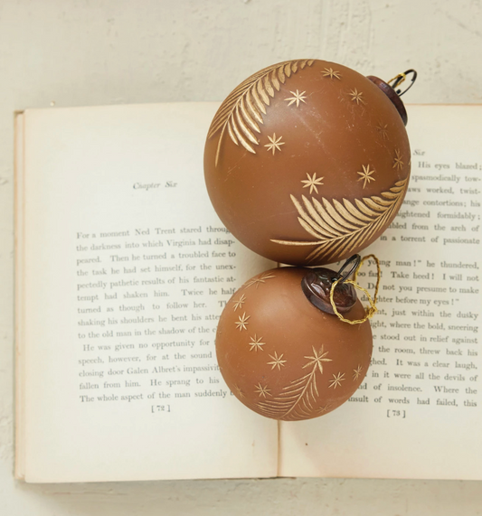 Ornament brown glass with etched tree