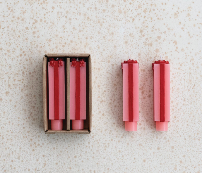 Pink and red gift box taper candle short