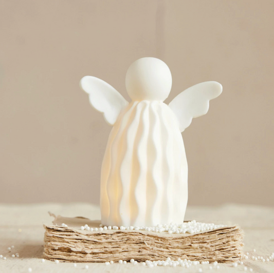 Stoneware Bisque Angel with LED Light, White (Batteries Included)