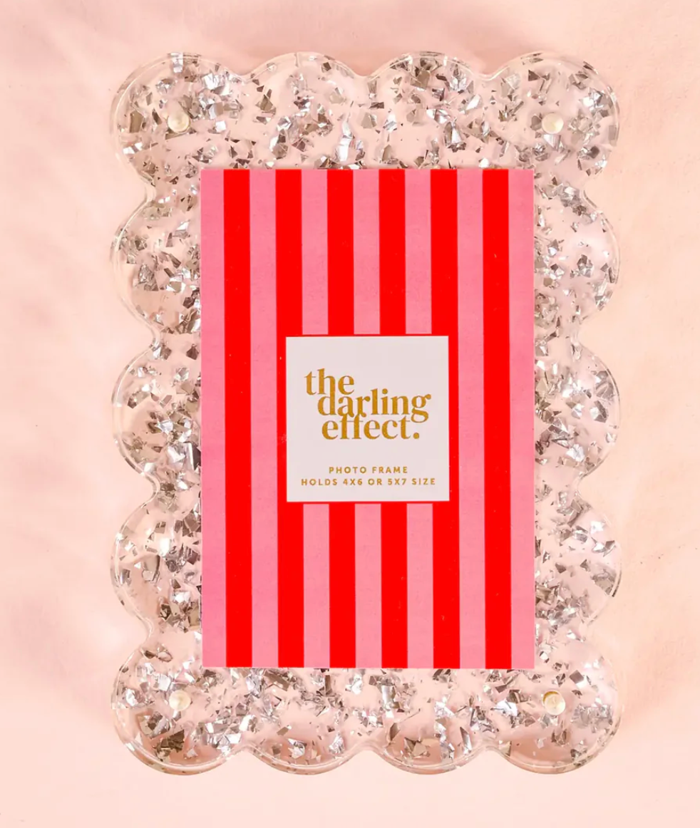 Rectangle Scalloped Acrylic Frame silver glitter