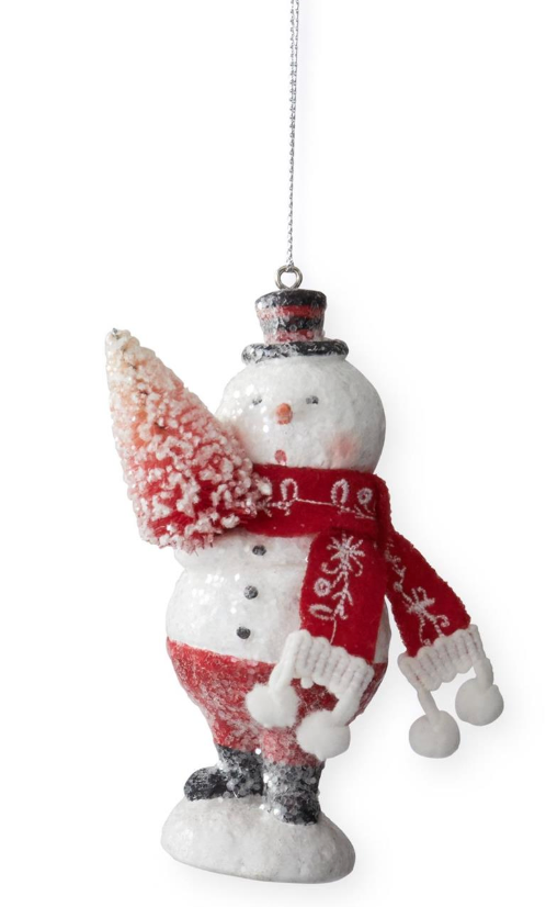 4.25 Inch Glittered Snowman w/Tree & Scarf Ornament
