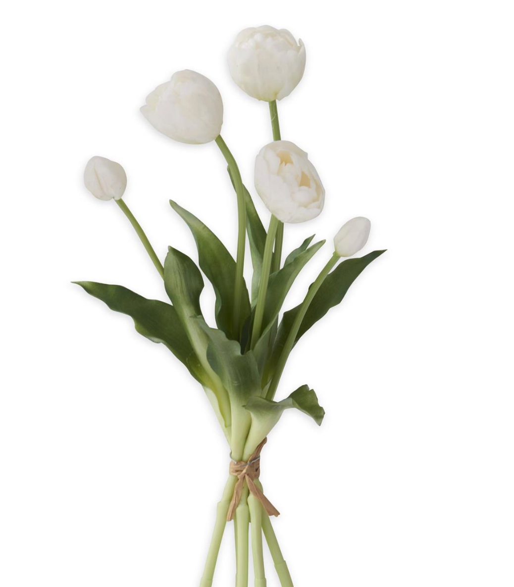 15in Real Touch Tulip Bud & Bloom Bundle UV protected 5 stem White
