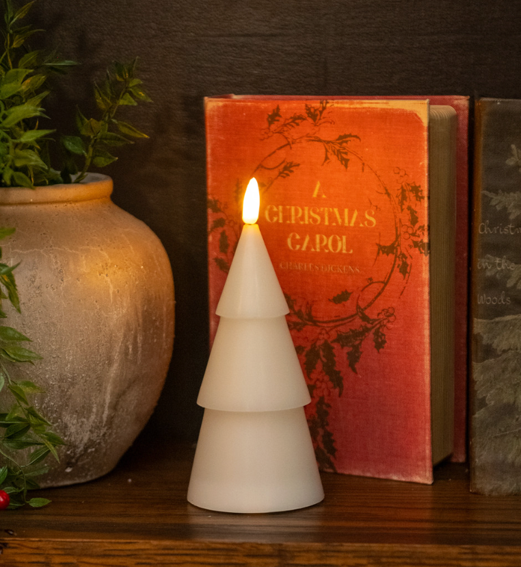 7in Cream Smooth Tree Candle 3D Flame