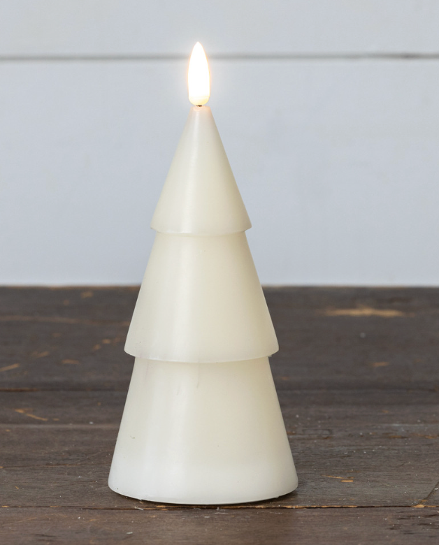 7in Cream Smooth Tree Candle 3D Flame