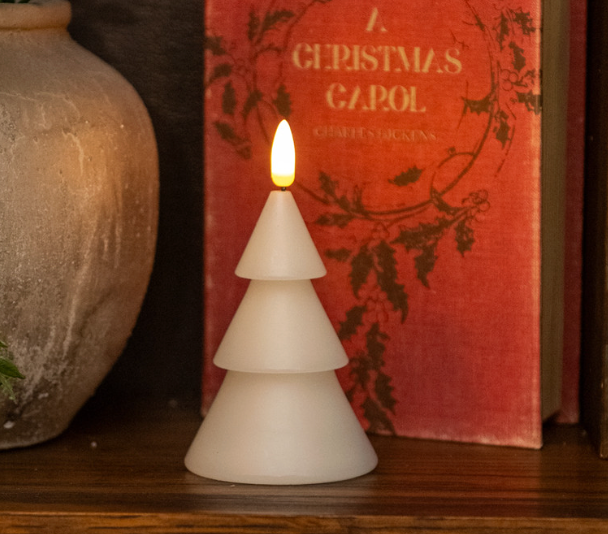 5in Cream Smooth Tree Candle 3D Flame