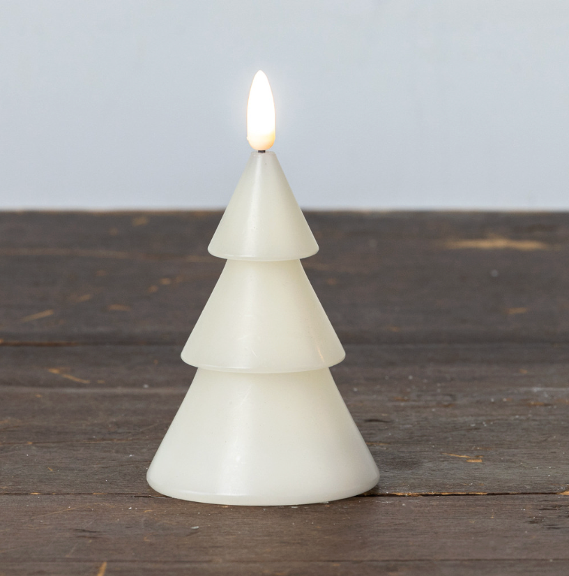 5in Cream Smooth Tree Candle 3D Flame