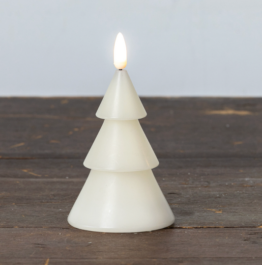 5in Cream Smooth Tree Candle 3D Flame