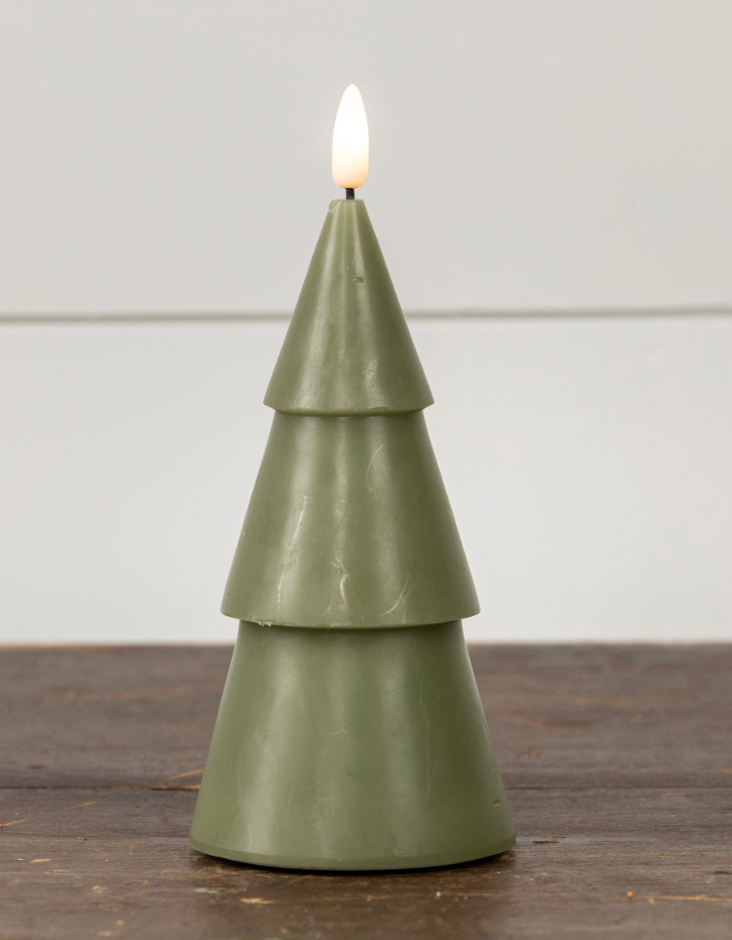 7in Dark Green Smooth Tree Candle 3D Flame