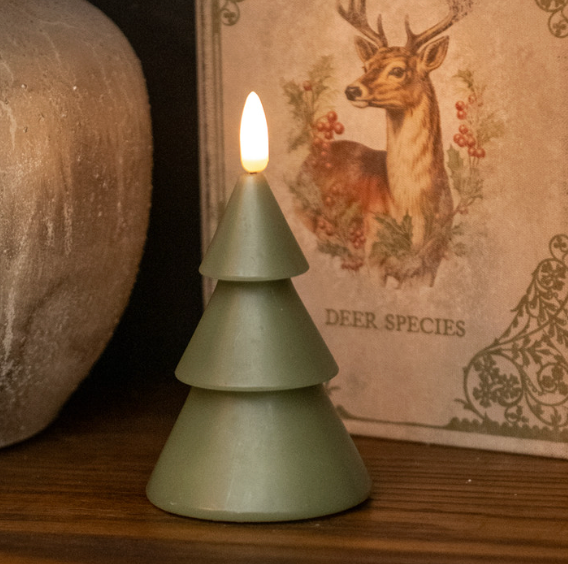 5in Green Smooth Tree Candle 3D Flame