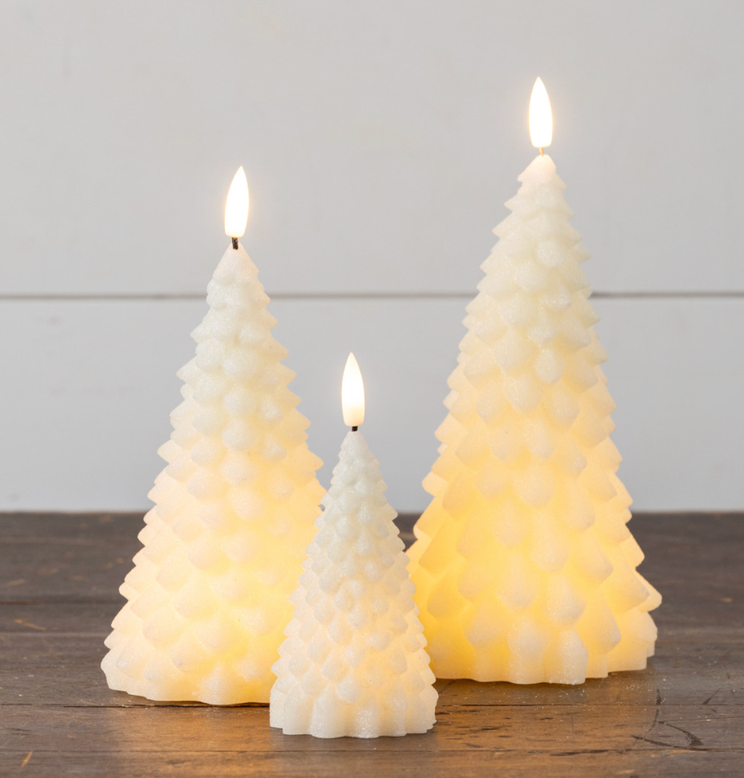 7.5in Cream Fir Tree Candle 3D Flame