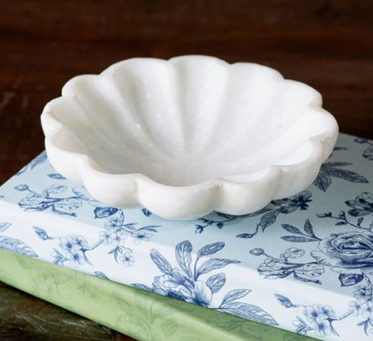 6" White Marble Scallop Bowl