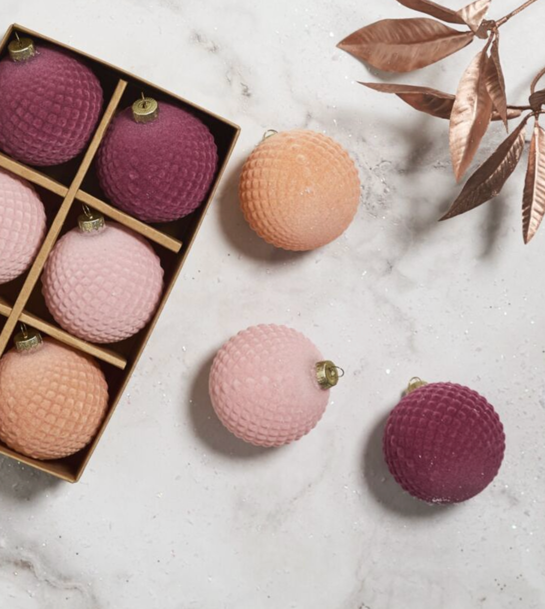 Rosy Velvet Ornament - Set of 6