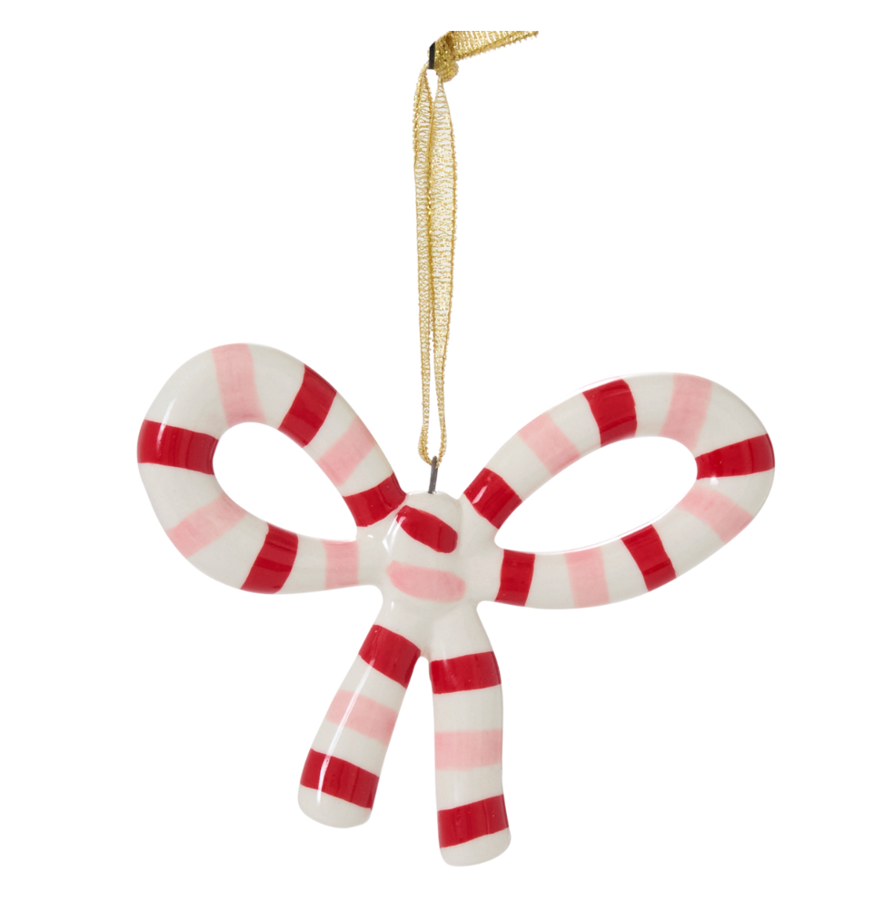 Red, White, and Pink Striped Bow Ornament