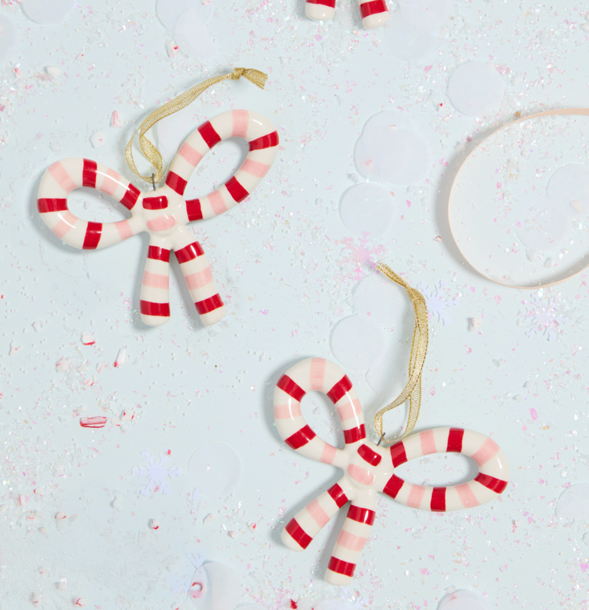 Red, White, and Pink Striped Bow Ornament