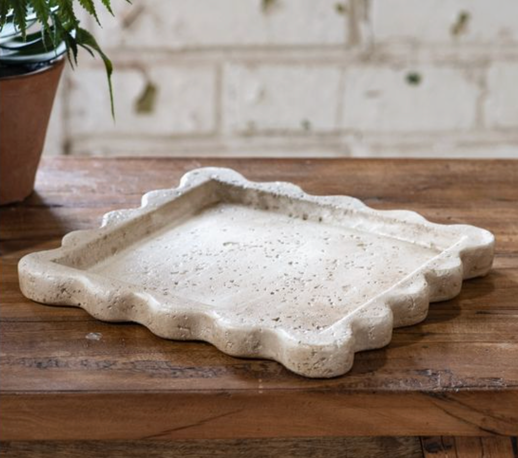 7.7" Cement, Scallop Tray, Beige