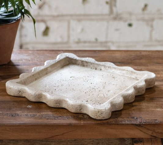 7.7" Cement, Scallop Tray, Beige