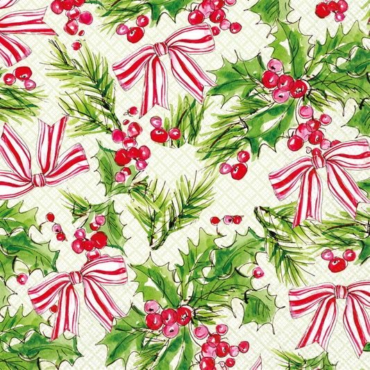 Boston International - Paper Lunch Napkins 20ct Pink Holly Bows Christmas
