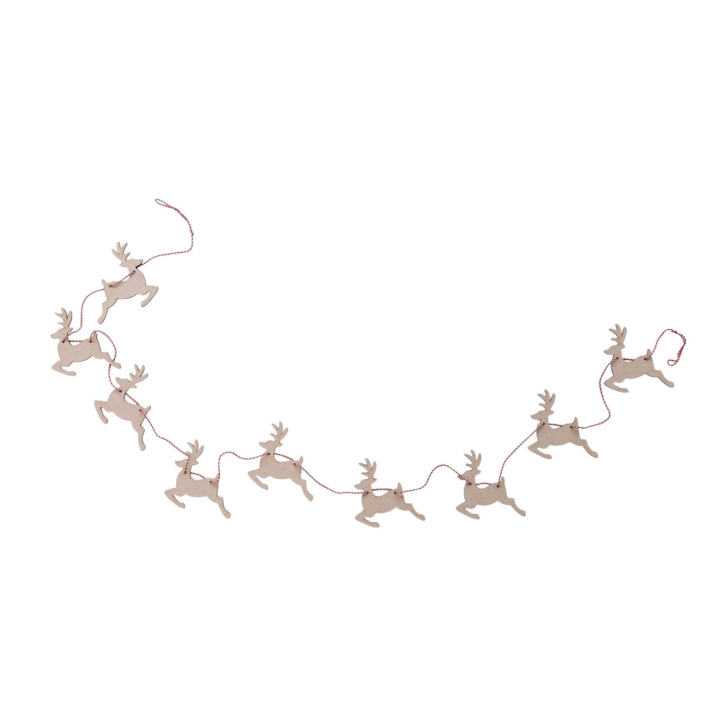 MDF Laser Cut Reindeer Garland with Red & White String, Tan Color