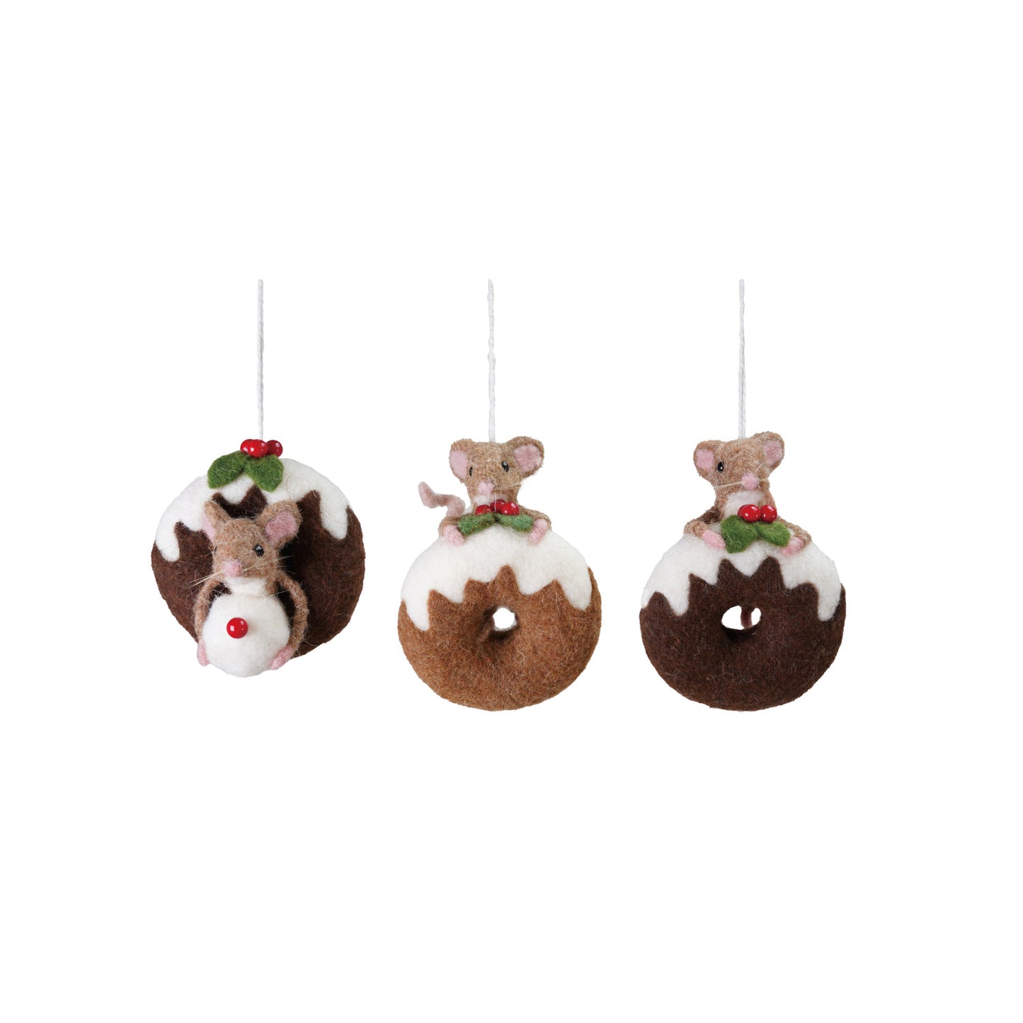 Handmade Wool Felt Mouse on Doughnut Ornament, 3 Styles