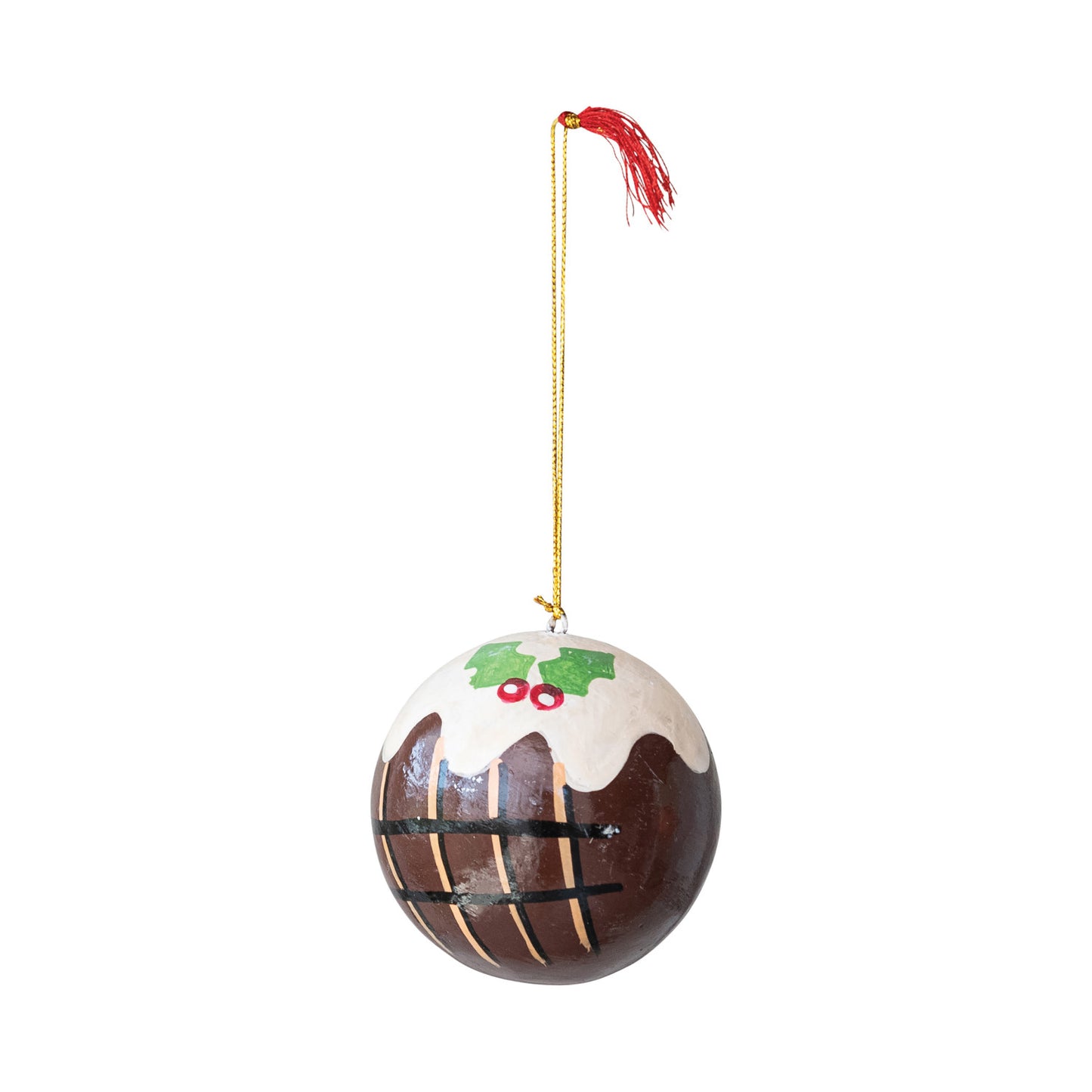 3" Round Hand-Painted Paper Mache Sugar Plum Ornament with Design