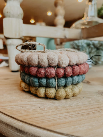 Set of 4 Round Felt Wool Coasters