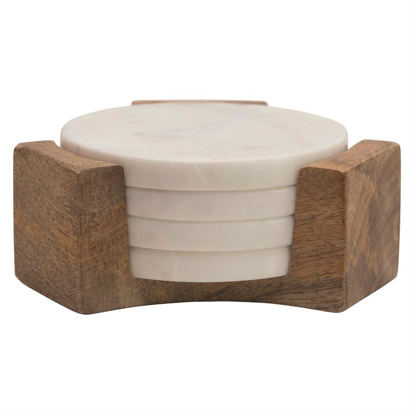 Marble Coasters with Mango Wood Holder