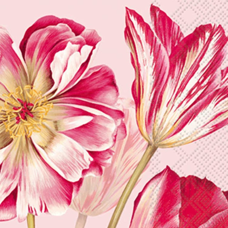 Boston International - Paper Guest Towel Napkins Pack of 16 Majestic Tulips Rose