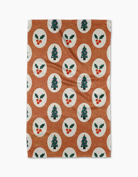Geometry - Vintage Holly Christmas Tea Towel