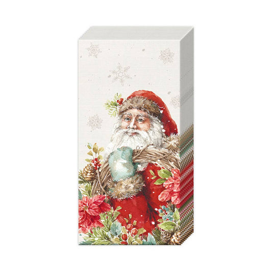Boston International - Pocket Tissues Pack of 10 Santa'S Wreath Cream Christmas