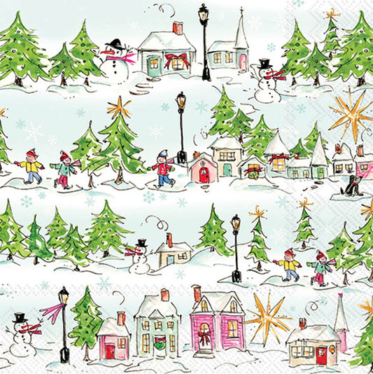 Boston International - Paper Lunch Napkins 20/pack Pink Holiday Village Christmas