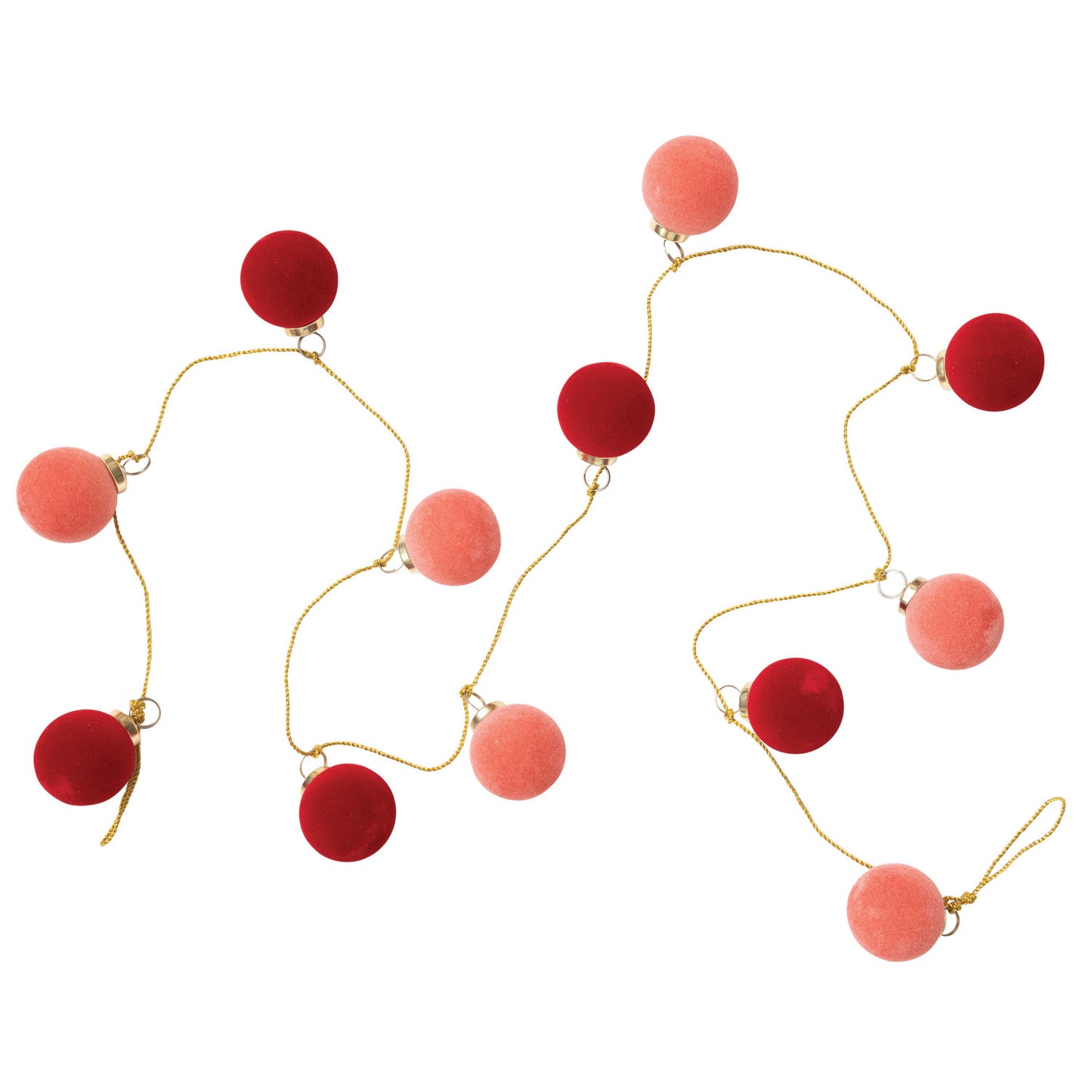 72"L Flocked Glass Ball Ornament Garland w/ Gold Cord, Pink & Red