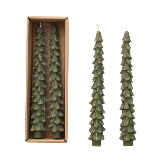 10” tree taper candles dark green