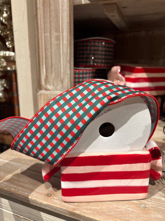 Green Red Plaid Ribbon 2.5inx10 yards wired polyester