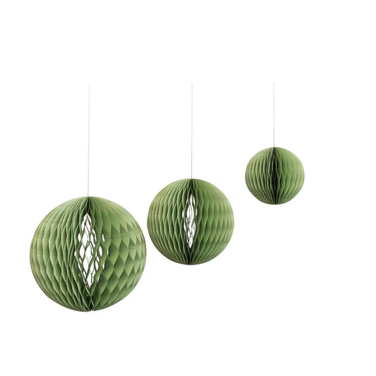Set of 3 Paper Folding Honeycomb Ball Ornament, green 8” , 12”, 16”