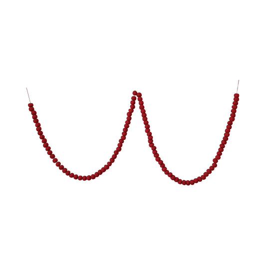 12’ Wool Felt Ball Garland in Printed Drawstring Bag, Red