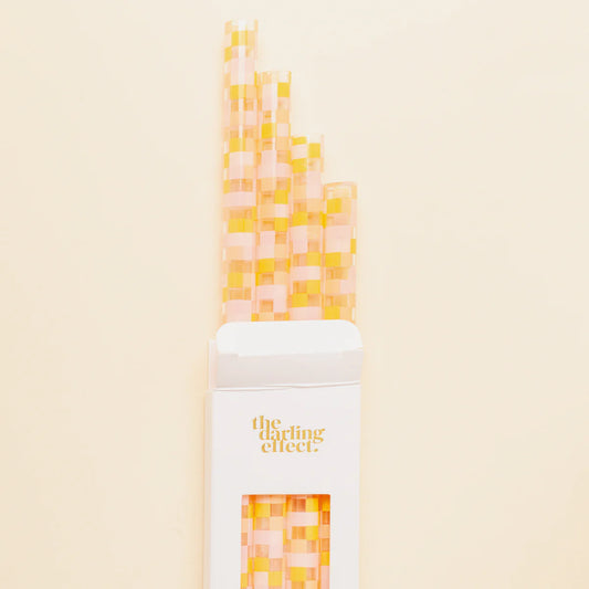 Check Peach 40 oz Tumbler Straw Set
