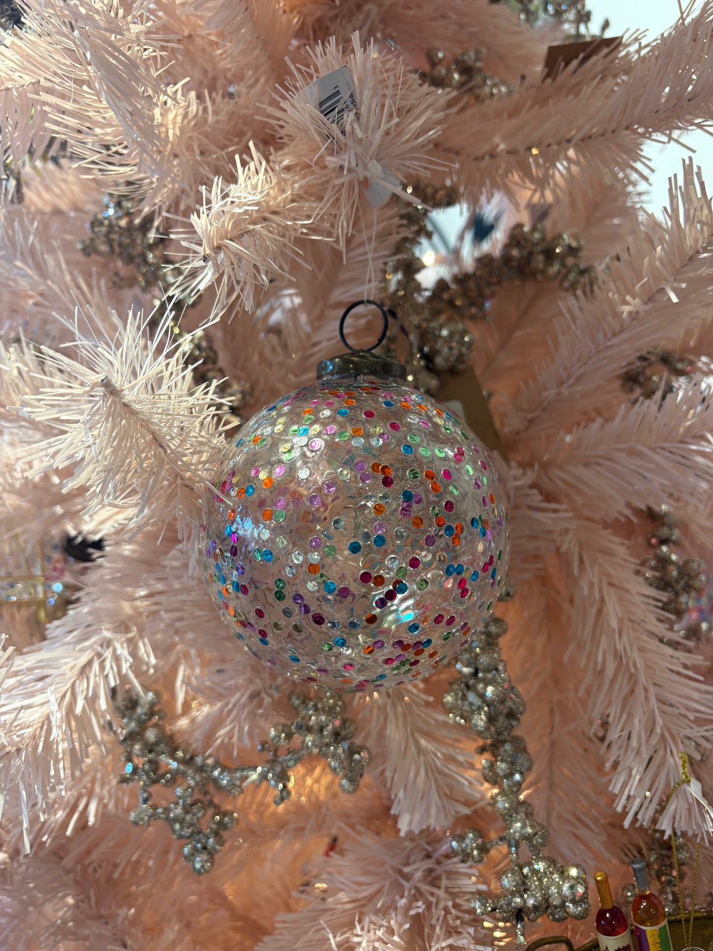 4” Glass rainbow glitter ornament