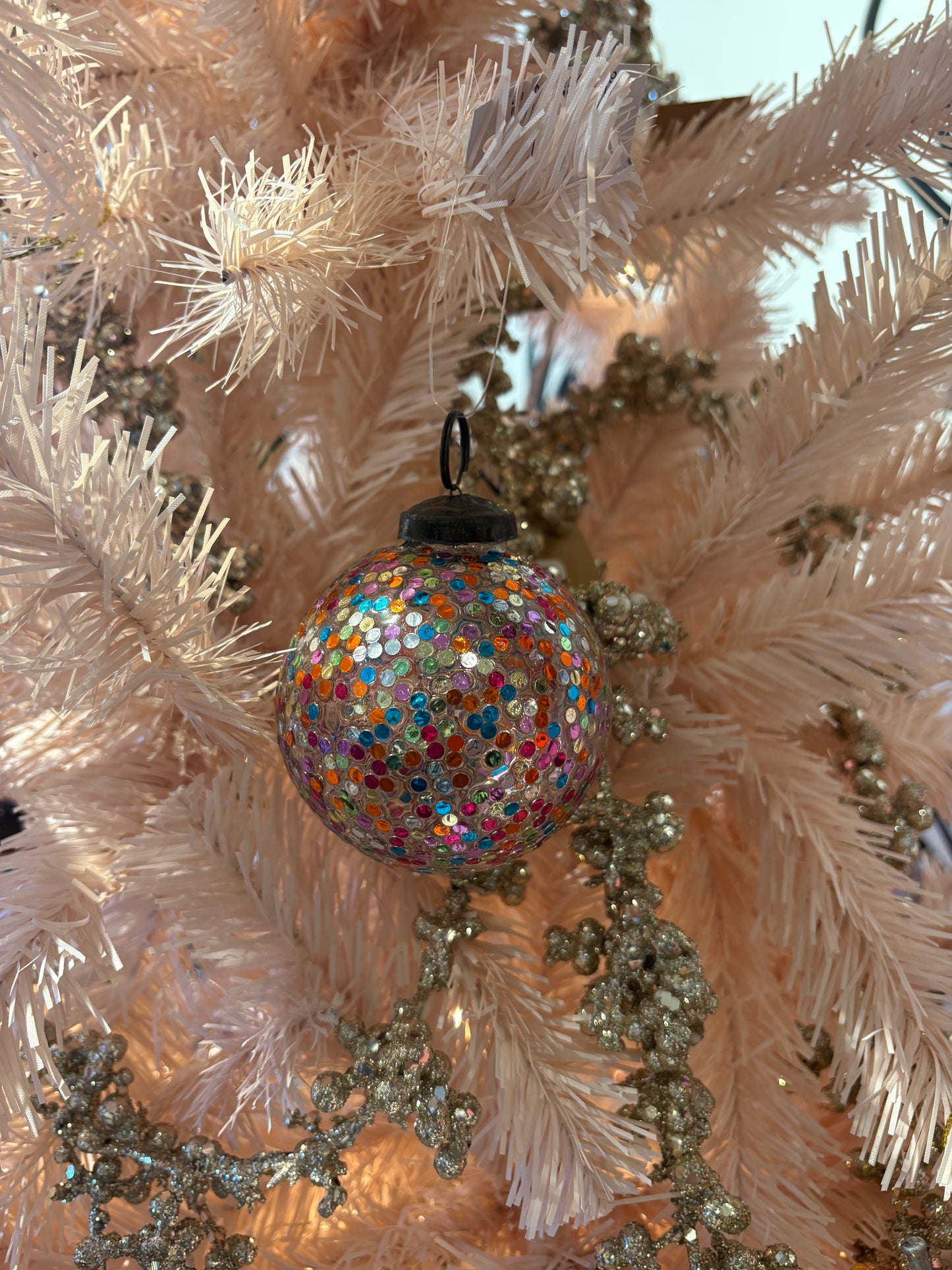 2.75” Glass rainbow glitter ornament